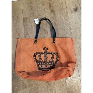 Mud Pie Womens Orange Y2K Regency Icon Jule Tote Bag Crown Graphic